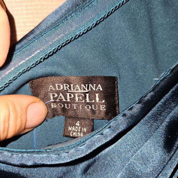 Adrianna Papell Satin One Shoulder Gown Size 4 Rhinestone Embellished Princess - Picture 5 of 10